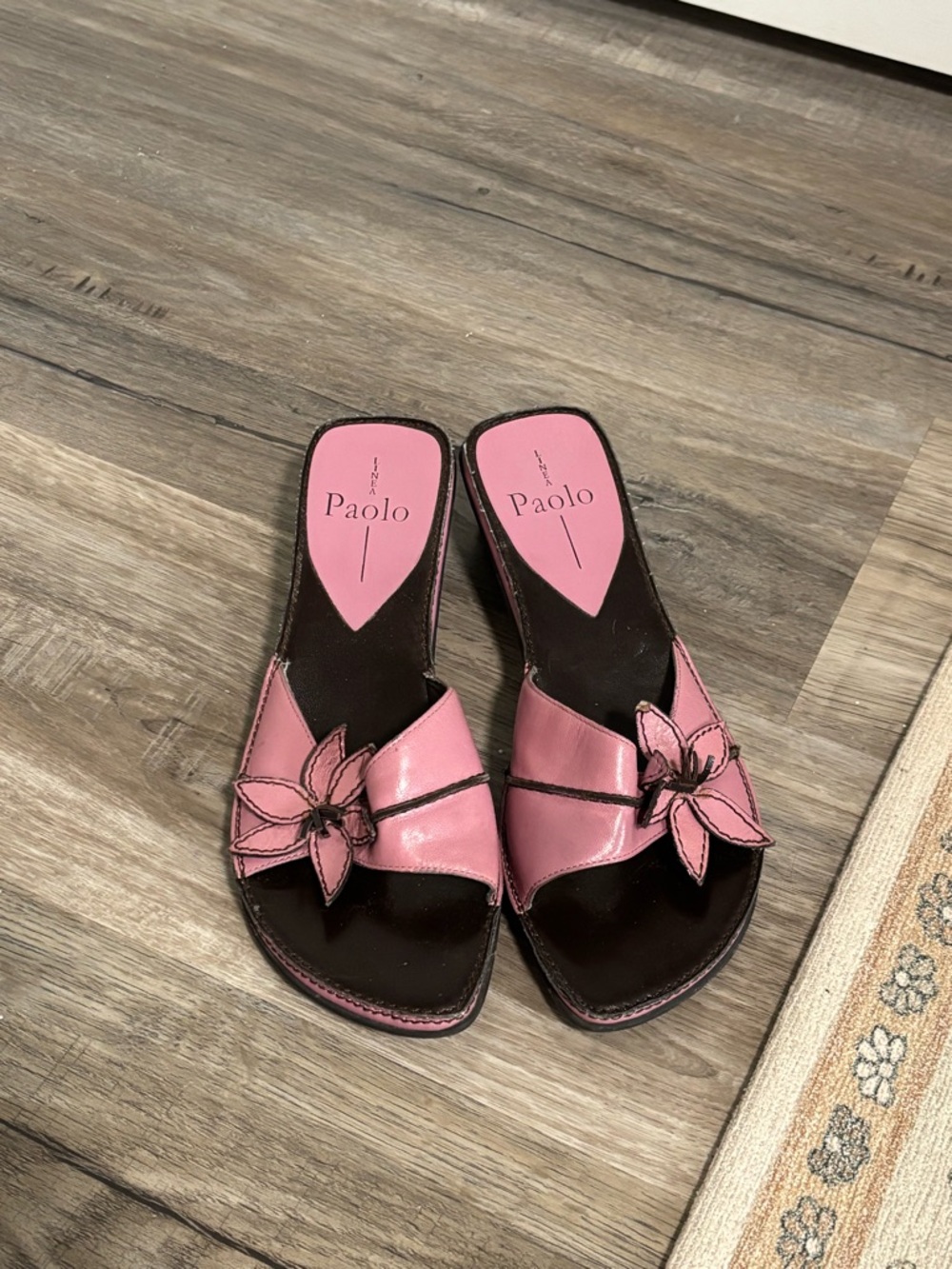 Vintage Paolo Pink Floral Leather Slide Mules